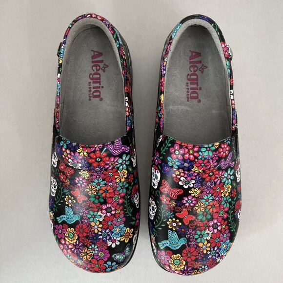 Alegria Women's Shoes Size 37 US 7 Floral Sugar Skull Ofrenda Kel-7574 Clogs - Picture 2 of 10